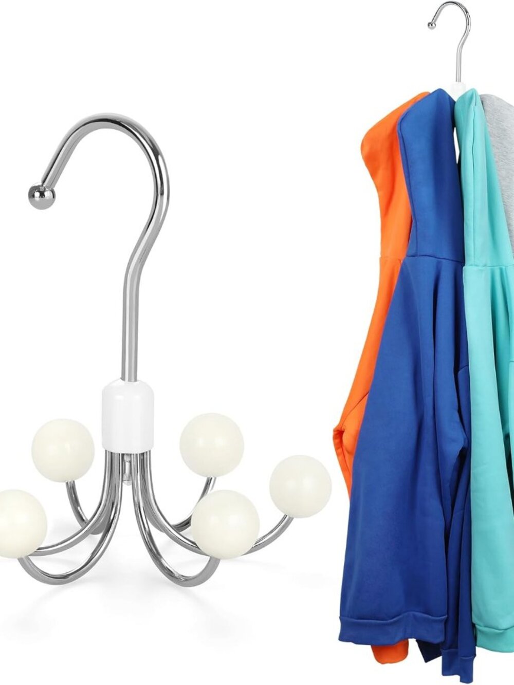 Hoodie Hangers with 6 Wood Balls | 360° Swivel Purse Hanger, Scarf & Handbag Org